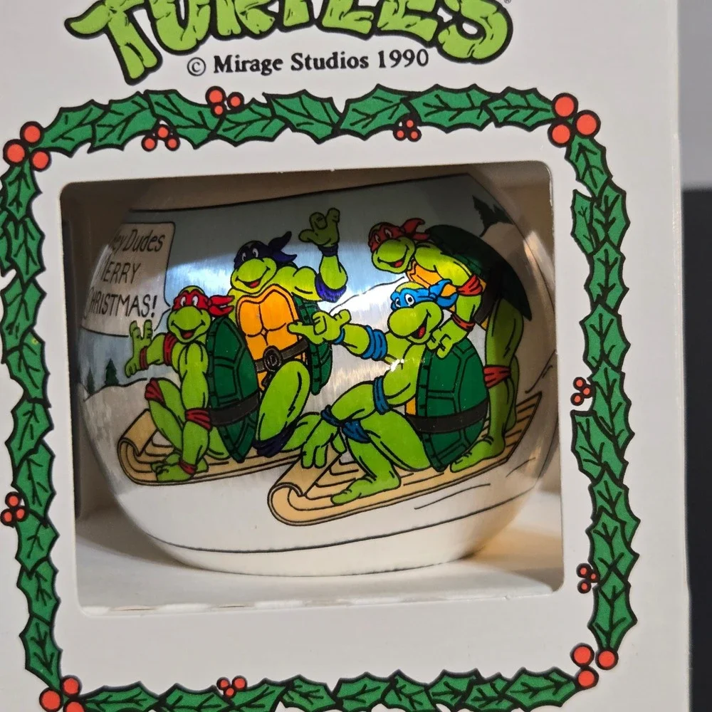 6 Teenage Mutant Ninja Turtles Unbreakable Christmas Ornaments Satin 1990 TMNT
